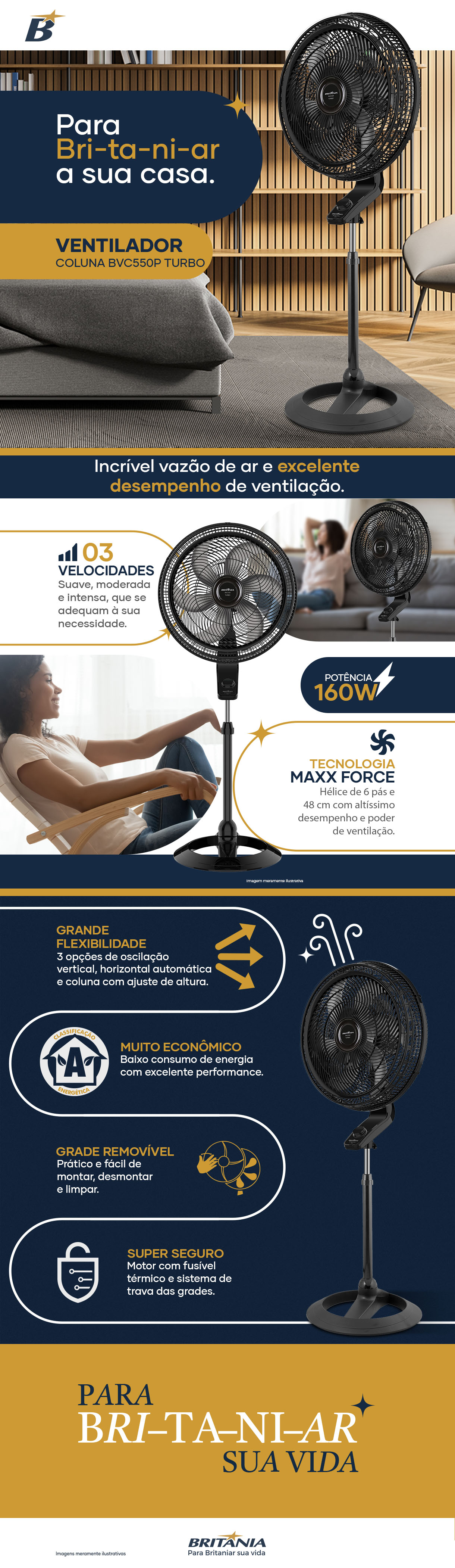 Ventilador De Coluna BVC550P Maxx Force Turbo - Britânia - Ventilador ...